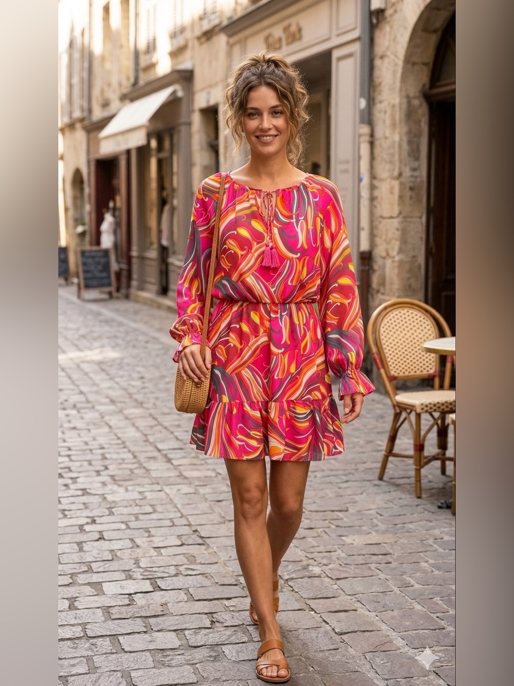 Trina Turk EUC Psychedelic Retro 
Print Mini Dress Mod inspired
Pink Multi Sz L